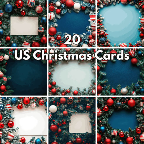 20 US Christmas Cards, American New Year Backgrounds cover image.
