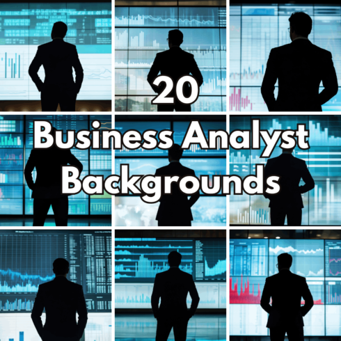 20 Business Analyst Backgrounds, Stock Market Silhouettes and Financial Analytics Data Wallpapers cover image.