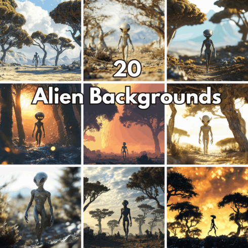 20 Alien Backgrounds, Extraterrestrial Landscape Digital Papers cover image.