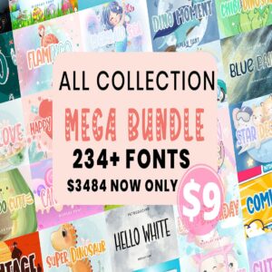 Mega Font Bundle - 235 Handcrafted Craft Fonts | Cute, Quirky & Funky Display Font Collection for Cricut, Canva & Commercial Use cover image.
