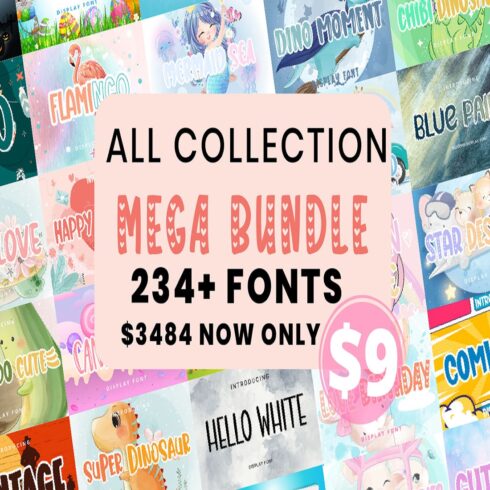 Mega Font Bundle - 235 Handcrafted Craft Fonts | Cute, Quirky & Funky Display Font Collection for Cricut, Canva & Commercial Use cover image.