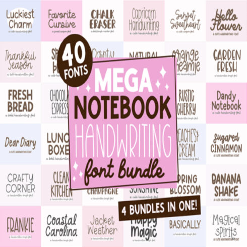 Mega Handwriting Font Bundle | 40 Aesthetic Script, Cursive & Digital Planner Fonts cover image.