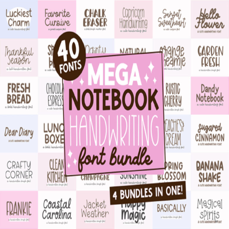 Mega Handwriting Font Bundle | 40 Aesthetic Script, Cursive & Digital Planner Fonts cover image.
