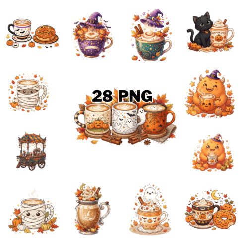 Cute Spooky Coffee Sublimation Clipart Bundle cover image.