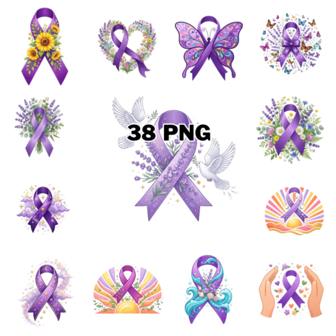 Purple Awareness Ribbon Sublimation Clipart Bundle cover image.