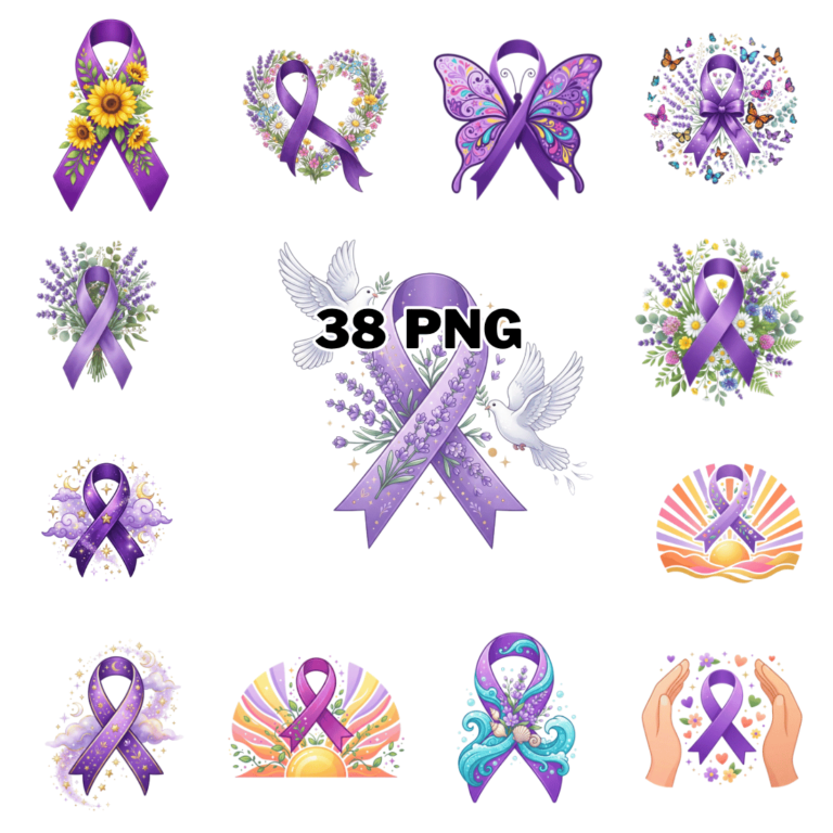 Purple Awareness Ribbon Sublimation Clipart Bundle cover image.
