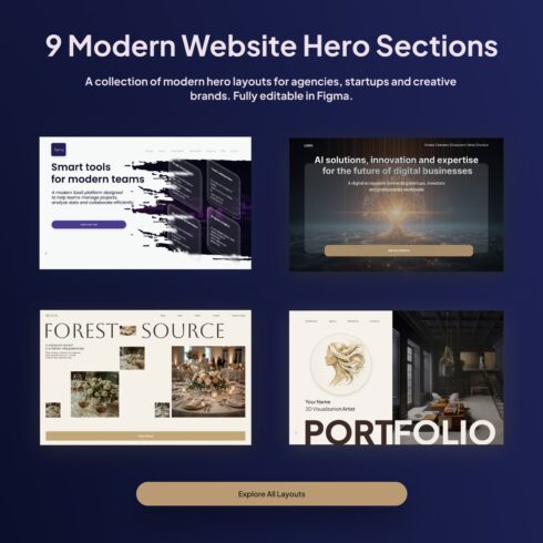 9 Modern Website Hero Sections UI Pack | Figma Template cover image.