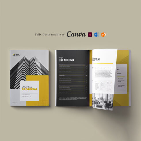 Business Proposal Template: Project Proposal, Case Study Brochure, Company Profile, Annual Report, Marketing Proposal Template (Editable in MS Word, Canva, InDesign, PowerPoint) cover image.