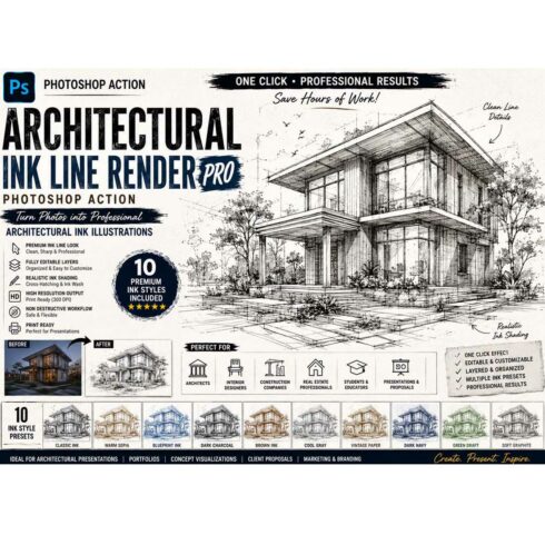 Architectural Ink Line Render Pro cover image.