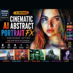 Cinematic AI Abstract Portrait FX Photoshop Action cover image.