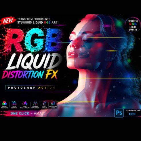 RGB Liquid Distortion FX Photoshop Action cover image.