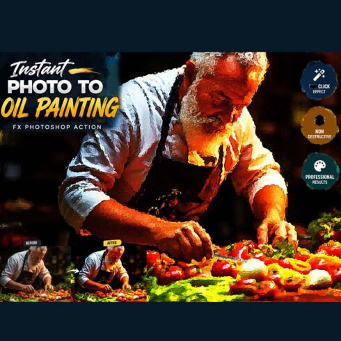 Instant Photo To Oil Painting FX Photoshop Action cover image.