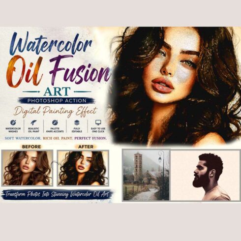 Watercolor Oil Fusion Art Ps Action cover image.