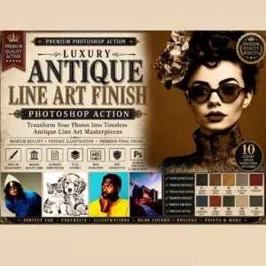 Luxury Antique Line Art Finish Photoshop Action cover image.