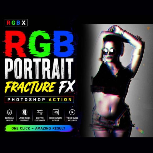 RGB Portrait Fracture FX Photoshop Action cover image.