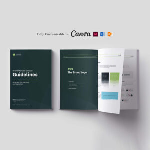Brand Guidelines Template: brand Style Guide, Branding template, Customizable Brand Manual (Editable in InDesign, Canva, MS Word & PowerPoint) cover image.