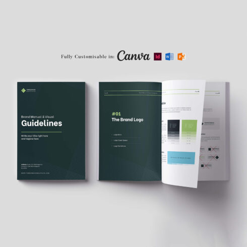 Brand Guidelines Template: brand Style Guide, Branding template, Customizable Brand Manual (Editable in InDesign, Canva, MS Word & PowerPoint) cover image.