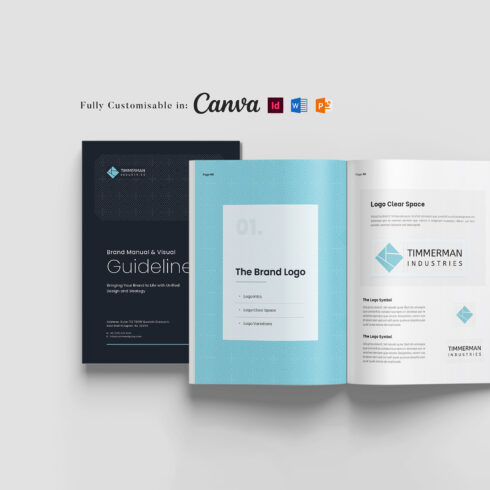 Brand Guidelines Template: brand Style Guide, Branding template, Customizable Brand Manual (Editable in InDesign, Canva, MS Word & PowerPoint) cover image.