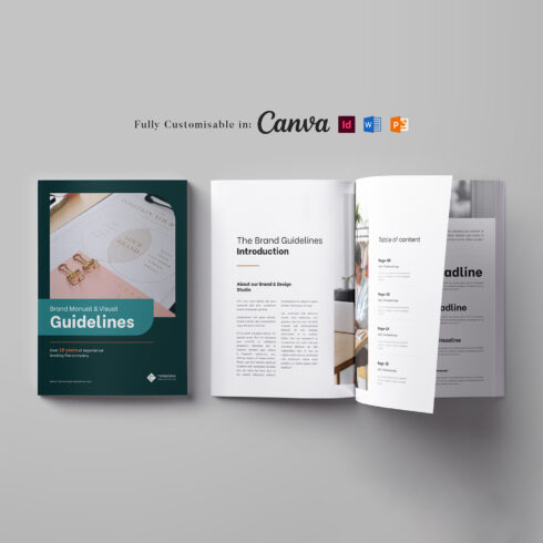 Brand Guidelines Template: brand Style Guide, Branding template, Customizable Brand Manual (Editable in InDesign, Canva, MS Word & PowerPoint) cover image.