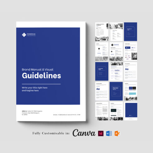 Brand Guidelines Template: brand Style Guide, Branding template, Customizable Brand Manual (Editable in InDesign, Canva, MS Word & PowerPoint) cover image.