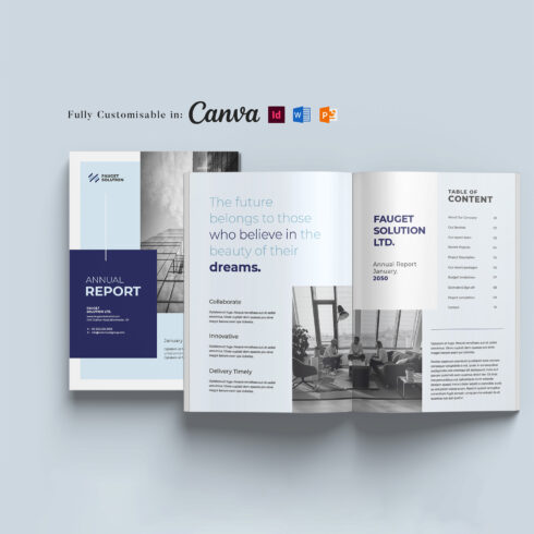 Annual Report Template: Project Report, Corporate Design, Business Brochure, Book Layout Template, Marketing Template, Project Presentation cover image.