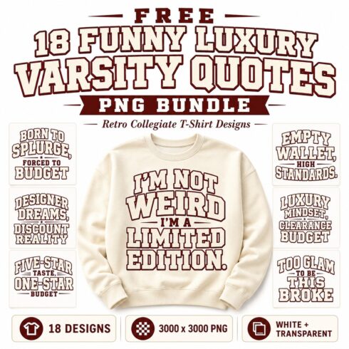FREE Retro Sarcastic Quotes PNG Bundle — 18 Funny T-Shirt Sublimation Designs cover image.