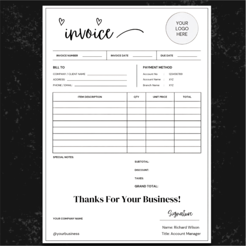 Invoice Template Canva Editable | Printable Digital Invoice | Small Business Invoice Template | Editable Invoice PDF | Instant Download cover image.