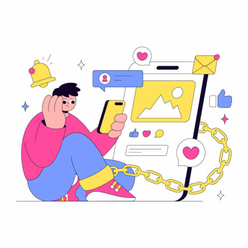 10 Social Media Addiction Illustration cover image.