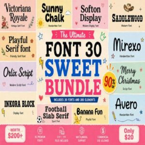 Sweet Mega Bundle Font | 30 Modern, Elegant & Handwritten Script Typefaces for Branding, Logos, Canva & Cricut cover image.