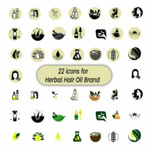 22 Herbal Hair Oil & Organic Skincare Vector Icons Set cover image.