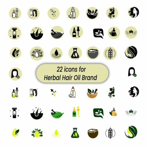 22 Herbal Hair Oil & Organic Skincare Vector Icons Set cover image.
