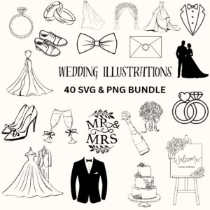 Wedding Illustrations Bundle - 40 SVG & PNG Files for Bridal Design cover image.