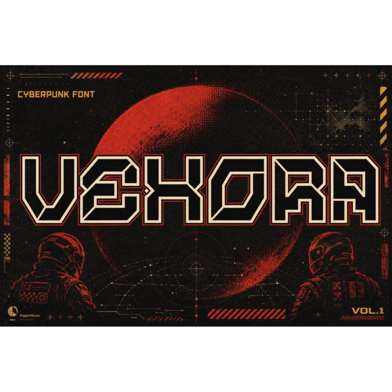 Vexora Cyberpunk Display Font | Futuristic Techno Font for Gaming & Logos cover image.