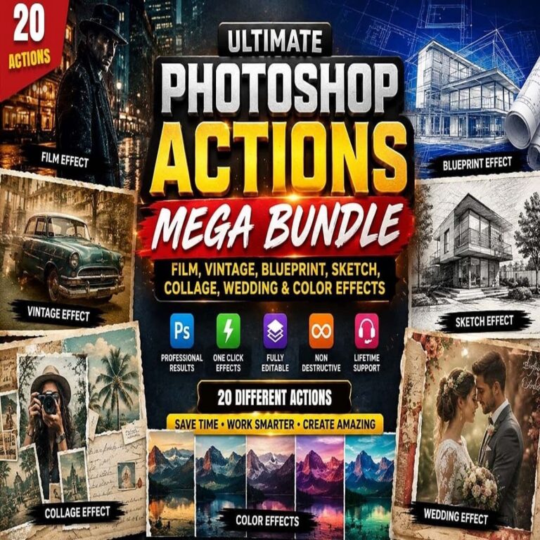 The Ultimate Photoshop Actions Mega Bundle cover image.
