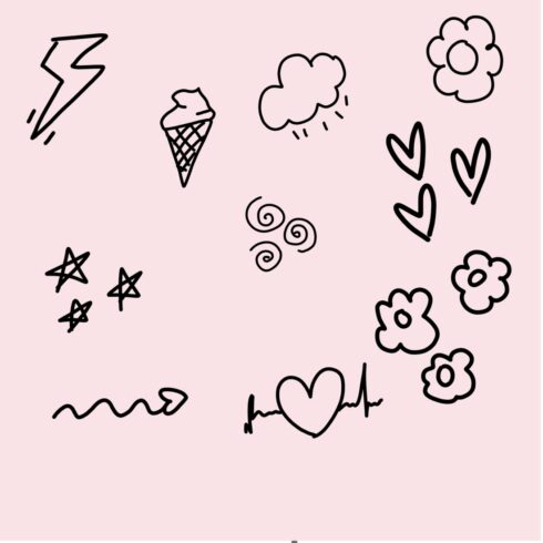 Cute Hand Drawn Doodle Clipart Bundle, Aesthetic Black Line Art Elements cover image.