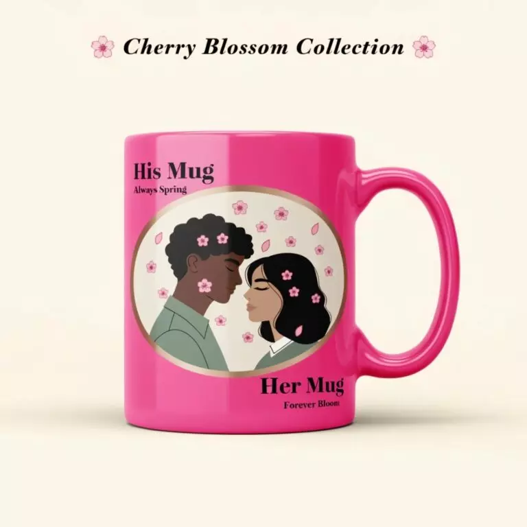 Cherry Blossom Collection | Always Spring • Forever Bloom | Romantic Floral Couple Mug Mockup Pair | Elegant Wedding & Anniversary Gift Design cover image.