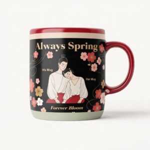 Love in Bloom | Cherry Blossom Couple Coffee Mug Mockup Pair| Elegant Wedding & Anniversary Gift Design cover image.