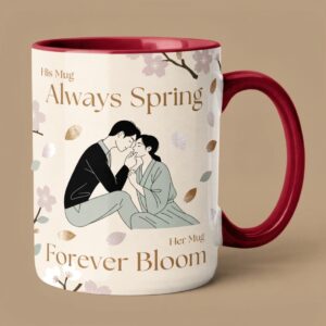 Love in Bloom | Cherry Blossom Couple Coffee Mug Mockup pair| Romantic Floral Couple Mug Mockup | Elegant Wedding & Anniversary Gift Design cover image.