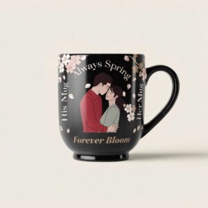 Cherry Blossom Collection | Always Spring • Forever Bloom | Romantic Floral Couple Mug Mockup | Elegant Wedding & Anniversary Gift Design cover image.