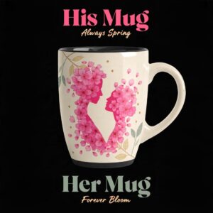 Love in Full Bloom Mug Mockup Pair|Cherry Blossom Dreams & Endless Love romantic mugs pair cover image.
