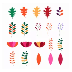 Vibrant Flat Botanical Foliage and Floral Elements Set cover image.