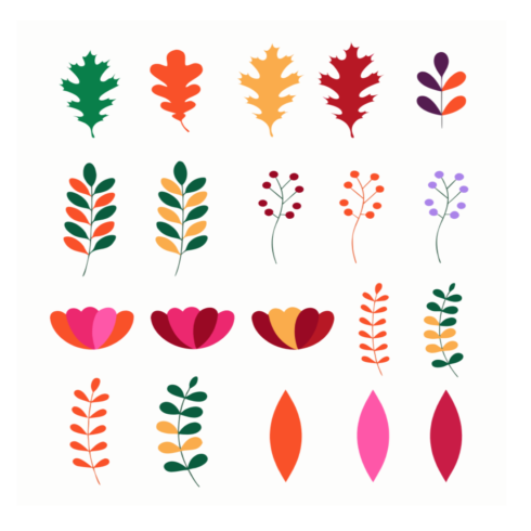 Vibrant Flat Botanical Foliage and Floral Elements Set cover image.