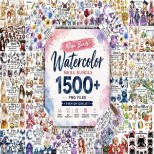 FREE Download: Watercolor Mega Bundle (1,500+ High-Res PNG Clipart Set!) cover image.