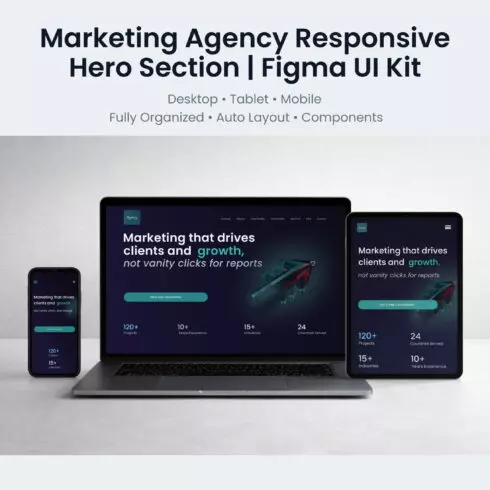 Marketing Agency Responsive Hero Section | Figma UI Kit cover image.