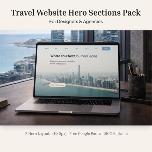3 Modern & Travel Website Hero Sections Pack | Figma Template cover image.