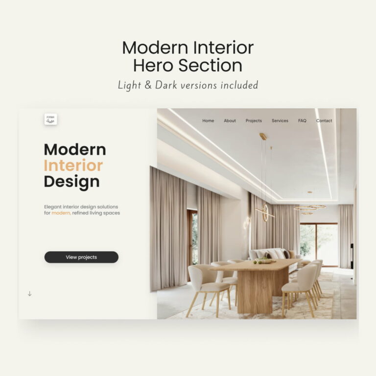 Modern Interior Design Hero Section (Light & Dark) | Figma Template cover image.