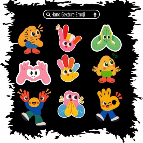 Hand Gesture Emoji Sticker Bundle: 30 Cute Character Illustrations (PNG, JPG) cover image.