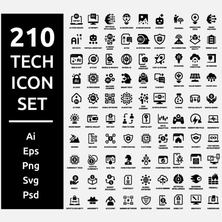 210 Technology Icon Set cover image.