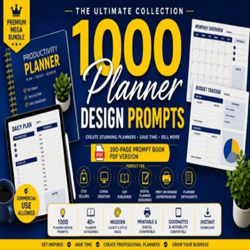 Free 1000+ AI Planner Prompts Bundle ā Create & Sell Planners Fast cover image.