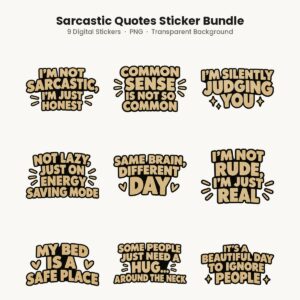 Sarcastic Quotes Sticker Bundle | 9 Funny Digital Stickers | PNG Transparent cover image.